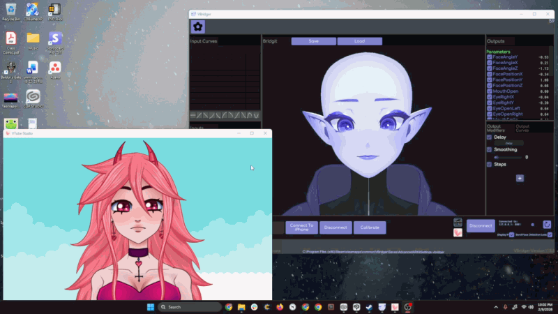 Live2D character rigging demonstration showing Cherri Mosh animated character by Hunter Tripp